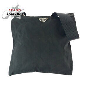 Prada Tessuto triangular logo plate black nylon shoulder bag sacoche pouch